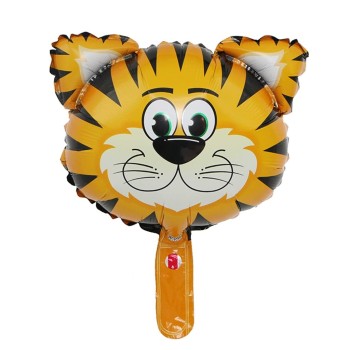 Balon din Folie Metalizata, Flippy, Mini Figurine Animalute, Model Tigru, Tematica Aniversare, 38x31 cm, Ambalaj Individual, Pai Inclus, Umflare cu Aer sau Heliu, Multicolor