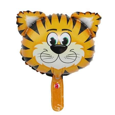 Balon din Folie Metalizata, Flippy, Mini Figurine Animalute, Model Tigru, Tematica Aniversare, 38x31 cm, Ambalaj Individual, Pai Inclus, Umflare cu Aer sau Heliu, Multicolor