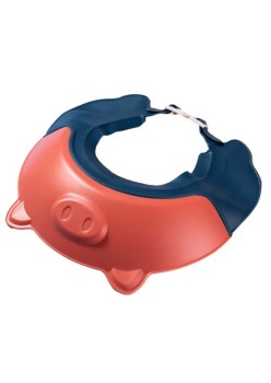 Viziera de Protectie Baie Pentru Copii, Fippy, Model Purcelus, Dimensiune ajustabila, Durabil, Usor de curatat, Impotriva Samponului, pentru Ochi si Urechi, TPE+PP, 23x23 cm, Rosu