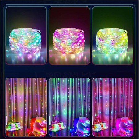 Instalatie de Craciun cu 8 jocuri de lumini, liniara, cu 200 micro LED-uri, 20 m, 220V, fir transparent, 3 fire cupru, multicolora