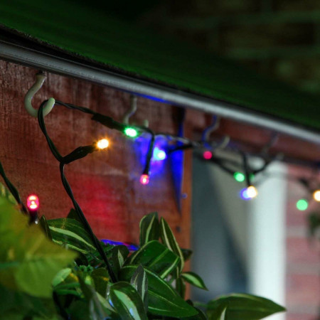 Instalatie de Craciun 8 jocuri de lumini, controler, liniara, 17 m, din care 1 m cablu priza 220V, 200 LED, fir negru, multicolor
