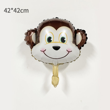 Balon din Folie Metalizata, Flippy, Mini Figurine Animalute, Model Maimutica, Tematica Aniversare, 42x42 cm, Ambalaj Individual, Pai Inclus, Umflare cu Aer sau Heliu, Multicolor