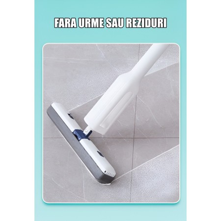 Set Mop cu Galeata Pliabila si Stoarcere Usoara – Gri, 32 cm, Maner Telescopic 140 cm, Sistem cu Roti si Mecanism dublu