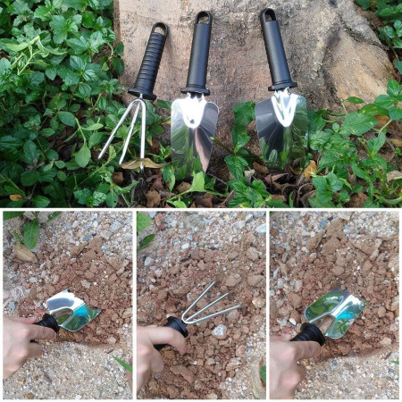 Set 10 Unelte de Grădină, Cutie Inclusă, Oțel Inoxidabil, Mânere Negre, pentru Plantare, Îngrijire Plante, 37x28x7 cm, Negru