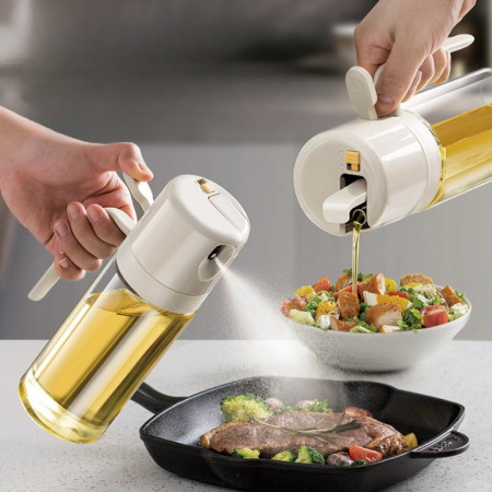 Dispenser pentru Ulei, Flippy, prin Curgere si Pulverizare, Deschidere si Inchidere Automata a Rezervorul, 550mL, 11.4x7.8x22.8cm, Gri