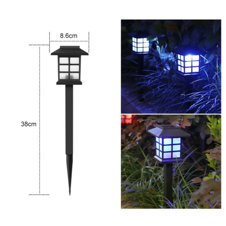 Lampă Solară LED pentru Grădină, Design Tip Felinar, Iluminare Albastră, IP65, 38 cm