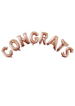 Set 8 Baloane din Folie Metalizata, Flippy, Model Scris Congrats, Litere de 40 cm, Tema Absolvire, Baloane Party, Ambalaj Individual, Pai Inclus, Umflare cu Aer sau Heliu, Roz