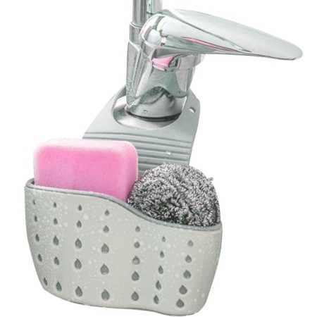 Organizator Chiuveta Bucatarie cu Scurgere – Suport Burete si Laveta, Verde, Plastic Flexibil, Curea Reglabila, 15x21 cm