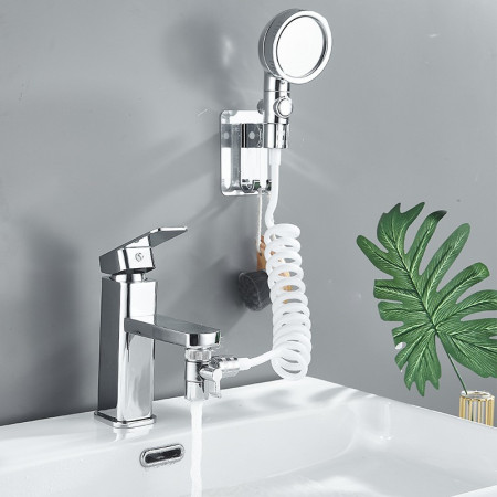 Set Extensie de Dus, Flippy, pentru Baterie Baie sau Bucatarie, 4 Piese, Filtru de Ioni Negativi, Furtun Flexibil de 1.5 Metri, Argintiu