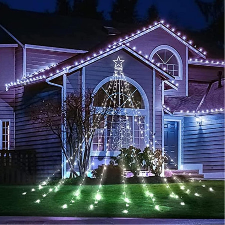 Instalatie de Craciun Tip Perdea Luminoasa cu Stea Luminoasa, 350 LED-uri, conectare la retea, lumina calda, Tree Dazzler
