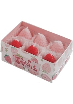 Set 6 Lumanari Parfumate, Flippy, Model Capsunici, Ardere 30 min, 78g, 6.3 x 9.3 x 3.8 cm, Roz/Rosu