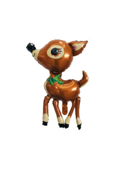 Balon din Folie Metalizata, Flippy, Figurina Caprioara, Tema Animalute, 75-80 cm, Ambalaj Individual, Pai Inclus, Umflare cu Aer sau Heliu, Maro
