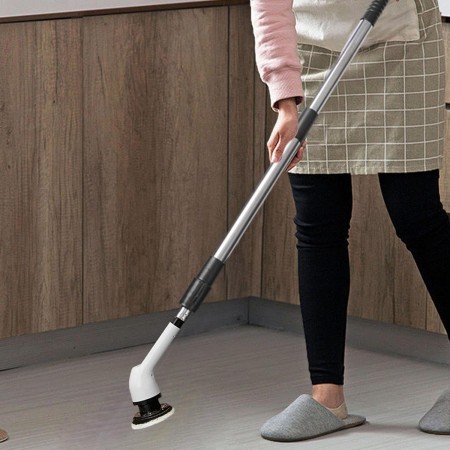 Perie Electrica de Curatare, Flippy, pentru Gresie, Baie, Bucatarie, 25x20x9.5 cm, cu 9 Capete, Maner Extensibil Detasabil 84-127cm, Incarcare USB-Type C, Rotire 360 de Grade, 3000 mAh, Culoare: Alb