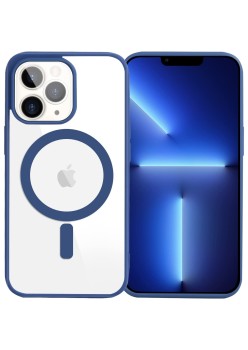 Husa MagSafe pentru Apple iPhone 14 Pro Max, Full Cover, Frosted Acrylic Color Big Hole, Magnetica, Incarcare Wireless, Flippy, Albastru