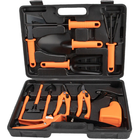 Set 12 Unelte Grădină cu Geantă de Depozitare, Accesorii din Oțel Inoxidabil, 37x27 cm, Mânere Portocalii