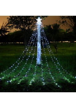 Instalatie Luminoasa Tip Perdea pentru Pomul de Craciun, cu Stea Luminoasa, 350 LED-uri, incarcare solara, pentru exterior, lumina rece, Tree Dazzler
