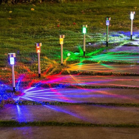Lampă Solară LED pentru Grădină - Iluminare Decorativă, Rezistentă la Intemperii, Senzor Automat, Multicolor, Argintie