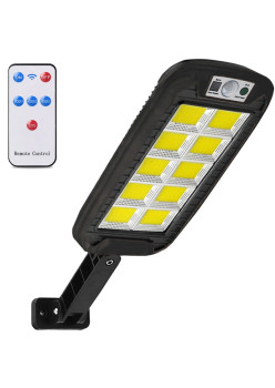Lampa Solara De Exterior LED Flippy, 36 cm x 11.5 cm, kit montare inclus, 2880 Lumeni 120 COB LED 24 W - echivalent 192 W bec incadescent, IP65, Senzor de Miscare, 3 moduri de iluminare, Senzor de Lumina, 10 Grile, Alb Rece
