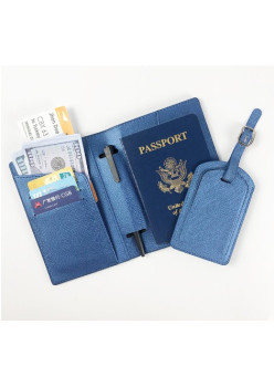 Portofel pentru Pasaport si Carduri, Flippy, 23x16 cm, 70g, din Piele PU, Suport Pix, Accesoriu Suport Eticheta, Unisex, Multifunctional, Albastru