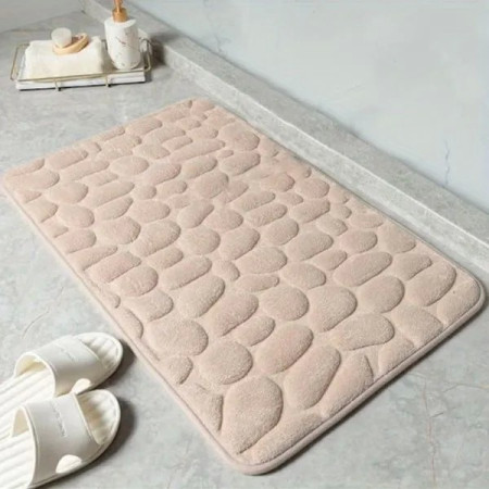 Covoras pentru Baie Antiderapant, Flippy, Uscare Rapida, Model 3D Piatra, 40x60 cm, Bej