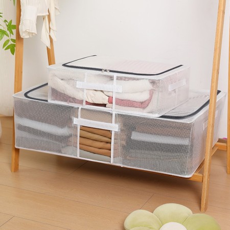 Cutie Depozitare Pantofi Pliabila, 60x30x15 cm, Transparenta, Plasa PVC Impermeabila, Cadru Otel, Fermoar Dublu