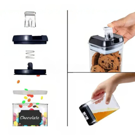 Set 7 Recipiente Organizare Alimente, Flippy, Inchidere Etansa, Etichete Reutilizabile, Cupe Masurare, 4 Dimensiuni Diferite, din Plastic Dur, Transparent