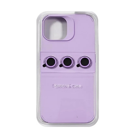 Husa Apple iPhone 15 Pro, Flippy, din Silicon Lichid, Interior din Microfibra, Lentile Fosforescente de Protectie Camera, Anti Amprenta, Rezistenta la Socuri, Mov