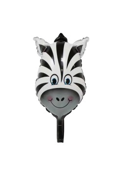Balon din Folie Metalizata, Flippy, Mini Figurine Animalute, Model Zebra, Tematica Aniversare, 25x45 cm, Ambalaj Individual, Pai Inclus, Umflare cu Aer sau Heliu, Multicolor