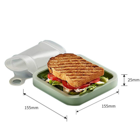 Caserolă Compactă pentru Sandwich, Reutilizabilă, din Silicon cu Capac Etanș, Ușor de Transportat și Curățat, Verde