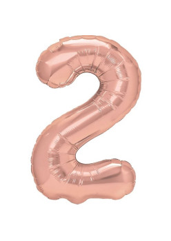Balon din Folie Metalizata Flippy, Figurina Cifra, Tema Aniversare 100 cm, Ambalaj Individual, Pai inclus, Umflare cu Aer sau Heliu, Coral, Rose, Cifra 2