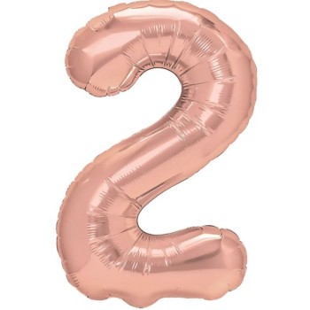 Balon din Folie Metalizata Flippy, Figurina Cifra, Tema Aniversare 100 cm, Ambalaj Individual, Pai inclus, Umflare cu Aer sau Heliu, Coral, Rose, Cifra 2