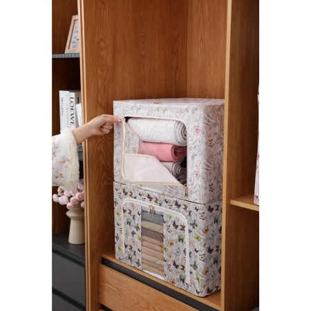 Cutie De Depozitare, Flippy, Pentru Haine, Lenjerie, Sosete Si Sutiene, Material Textil, 66L, Model Fluturasi, bej