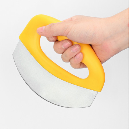 Cutit pentru taiat pizza Flippy, cu protectie din silicon pentru lama, inox, 15.5 cm, galben