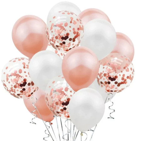 Set 15 baloane pentru petrecere, Flippy, rose gold/ alb, 30 cm