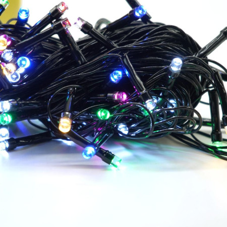 Instalatie de Craciun 8 jocuri de lumini, controler, liniara, 10 m, din care 1 m cablu priza 220V, 100 LED, fir negru, multicolor