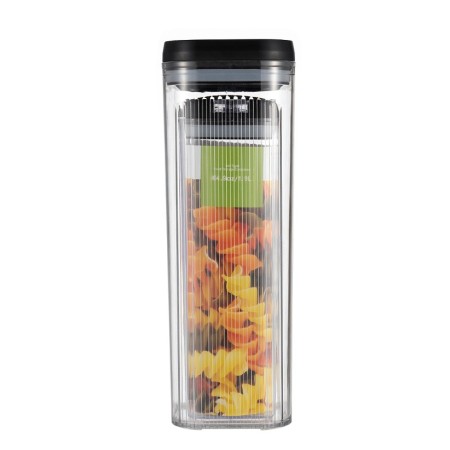 Cutii de Depozitare Alimente, Flippy, Set din 2 Cutii de tip Container, 1.2L, 2.5L, Recipiente pentru Cereale in Bucatarie,  Transparente cu Capac Negru