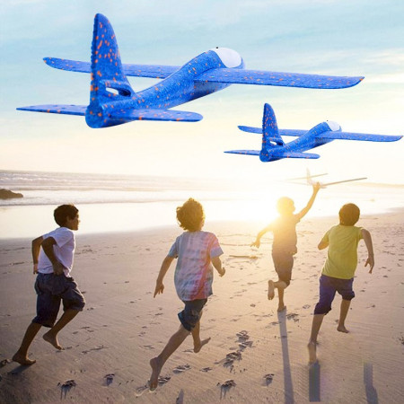 Avion Planor Polistiren 47 cm, Albastru – Jucarie Outdoor pentru Copii