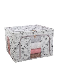 Cutie Depozitare, Flippy, 66L, din Material Textil, 50 x 40 x 33 cm, pentru Haine si Lenjerii, Model Fluturasi, Gri/Auriu