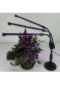 Lampa UV pentru cresterea plantelor Flippy, 3 capete, extensibila, ajustabila pana la 66.5 cm, 10W, USB, 72 LED-uri, lumina mov, timer, 9 nivele lumina