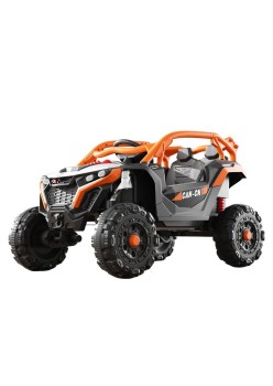 Masina Electrica pentru Copii, Flippy, Tip Buggy/UTV Off-Road Dual Drive, Conectare Bluetooth, Telecomanda, Lumina Intermitenta si Muzica, Baterie 380*2, 6V 7Ah, 97 x 62 x 58 cm, Portocaliu Negru