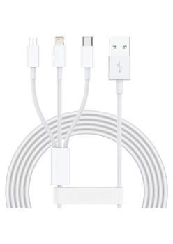 Cablu USB 3in1 Flippy SX - 21, USB la micro USB/USB-C/compatibil iphone, 3A, 1.2m (alb)