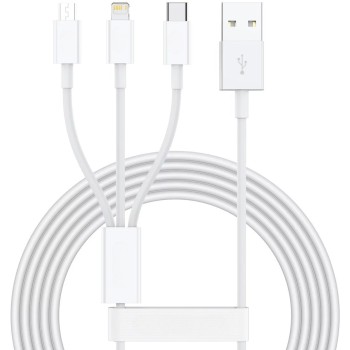 Cablu USB 3in1 Flippy SX - 21, USB la micro USB/USB-C/compatibil iphone, 3A, 1.2m (alb)