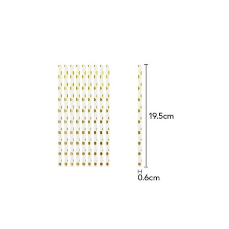 Set 10 Paie, Flippy, din Hartie, 19.5 cm, Model cu Buline Aurii, Alb