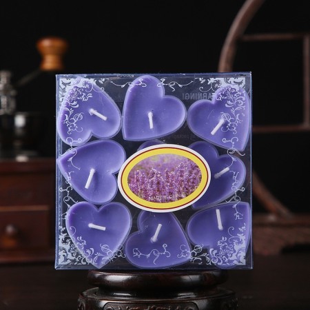 Set 9 Lumanari in Forma de Inima, Flippy, pentru Ziua Indragostitilor, Aroma de Lavanda, Ardere 3.5 h, din Parafina, 4 x 2 cm, Mov