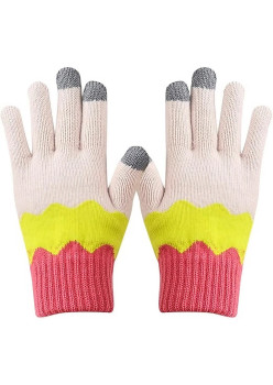 Manusi de Dama, Flippy, Model Ondulat, Functie Touchscreen (ecran tactil), Material Acril Tricotat, Manseta Elastica, Interior Catifelat, Marime Universala, Galben/Roz