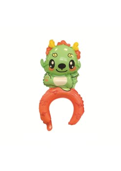 Balon din Folie Metalizata, Flippy, Tip Coronita, Model Dragon, Ambalaj Individual, Pai Inclus, Umflare cu Aer sau Heliu, 49 x 27.5 cm, Verde