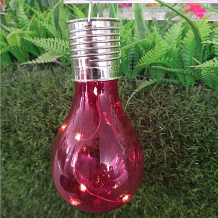 Lampa Solara LED Decorativa sub forma de Bulb, pentru exterior, suspendata, IP65, Ultron Rosu, Flippy
