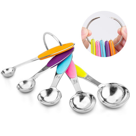 Set 10 Piese de Masurare, Flippy, 5 Linguri Gradate + 5 Cesti Gradate, Otel Inoxidabil + Silicon, 19 x 8 x 9 cm, Multicolor
