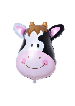 Balon din Folie Metalizata, Flippy, Mini Figurine Animalute, Model Vacuta, Tematica Aniversare, 45x40 cm, Ambalaj Individual, Pai Inclus, Umflare cu Aer sau Heliu, Multicolor