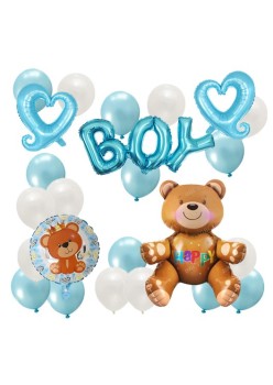 Set baloane aniversare cu ursulet 3D 93 cm, 25 de piese